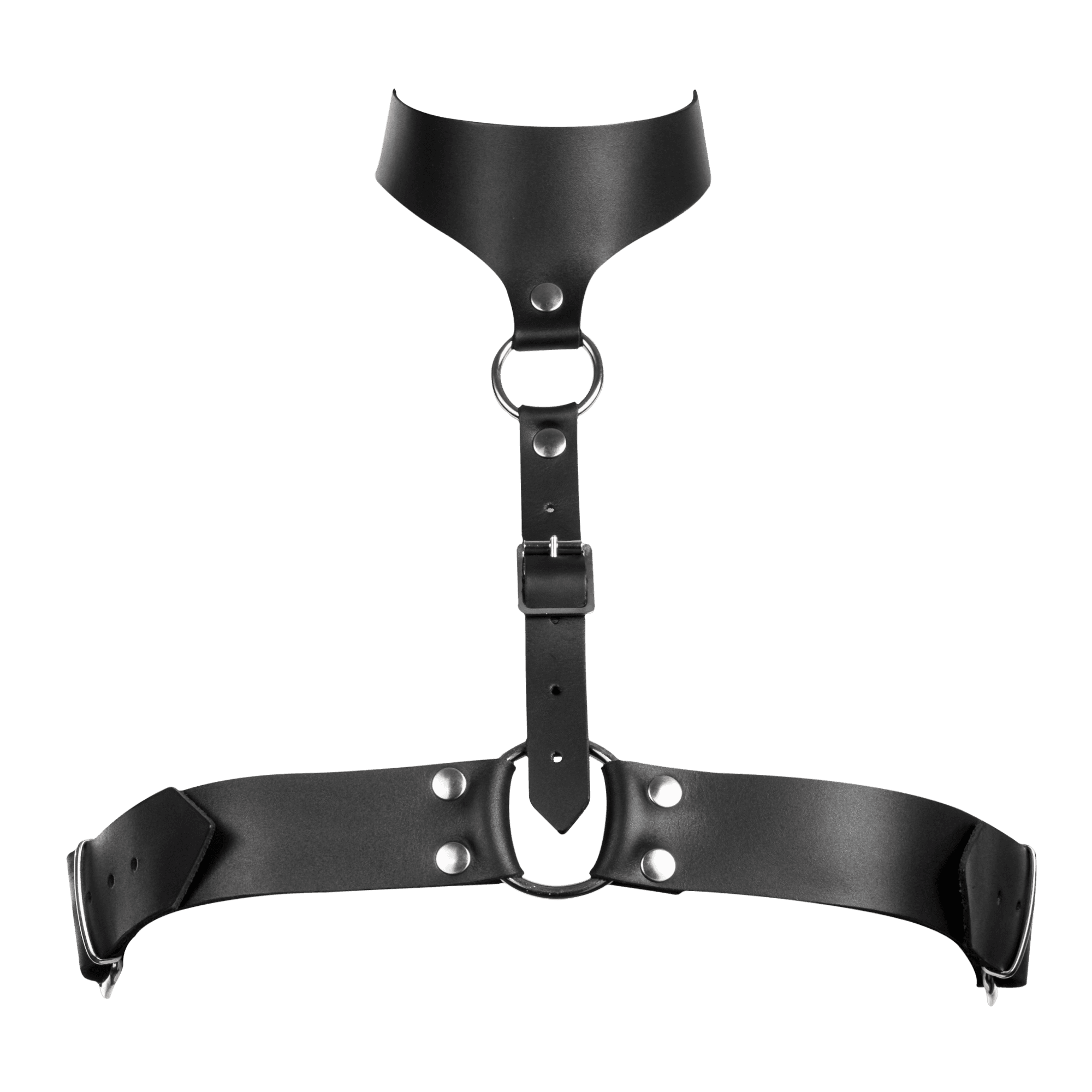 Rimba Bondage Play - Lederen Borstharnas met Halsband - Zwart (art. 8257) 4