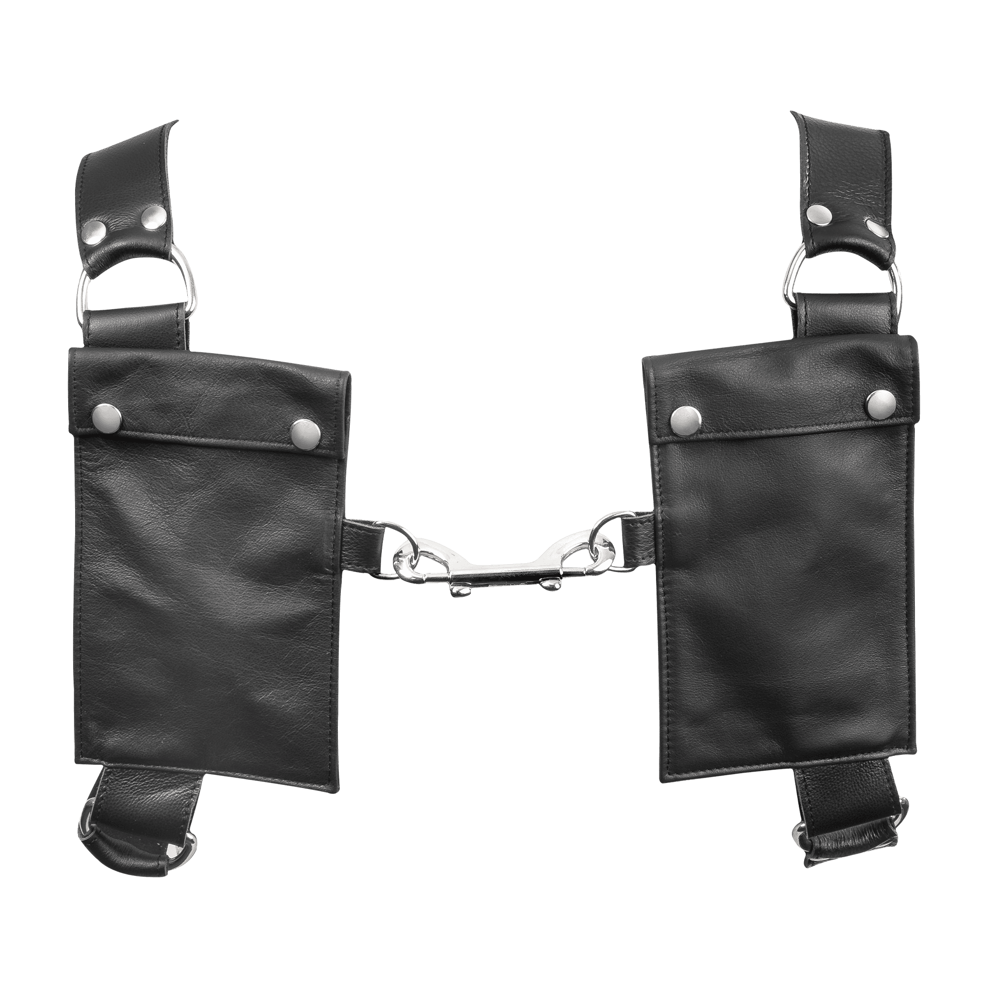 Rimba Bondage Play - Luxe Lederen Borstharnas met Zakken - Zwart 5