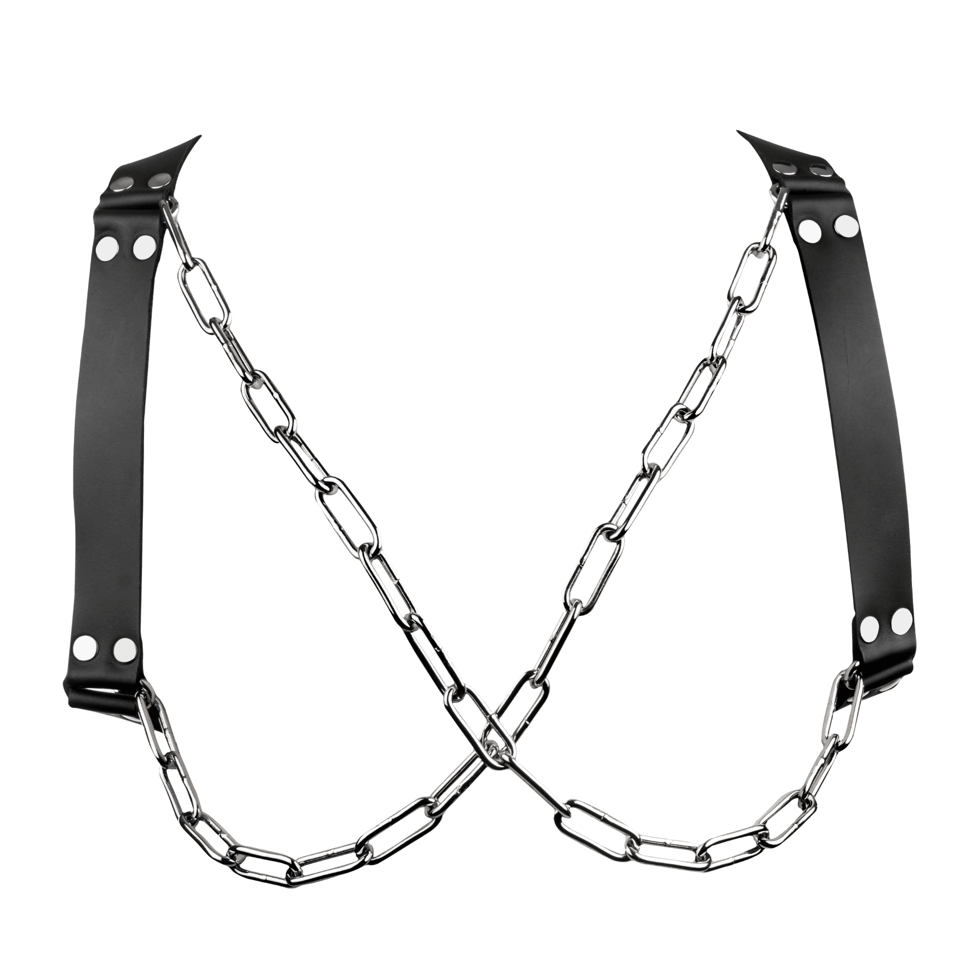 Rimba Bondage Play - Lederen Borstharnas met Kettingen - Zwart & Zilver 4
