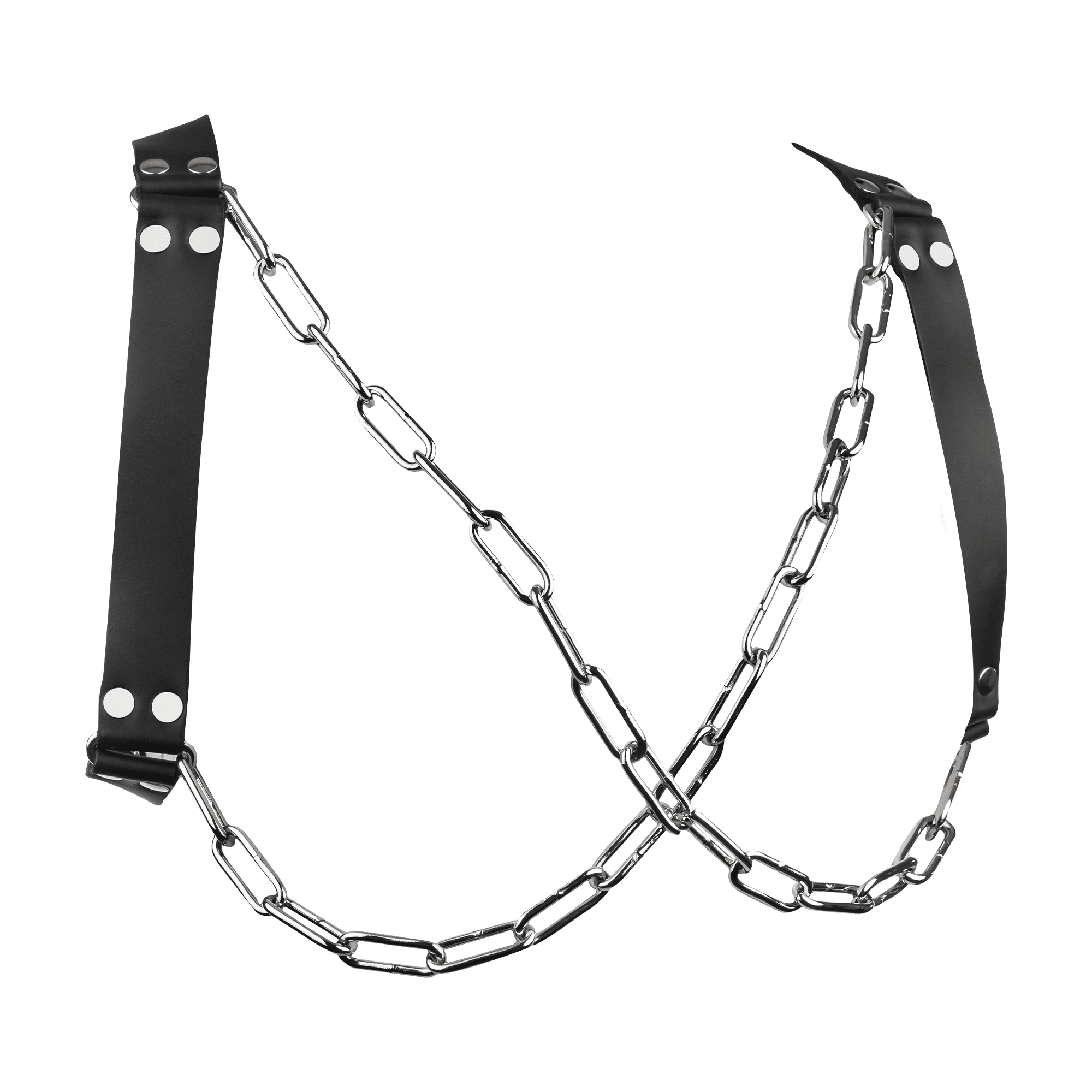 Rimba Bondage Play - Lederen Borstharnas met Kettingen - Zwart & Zilver 5