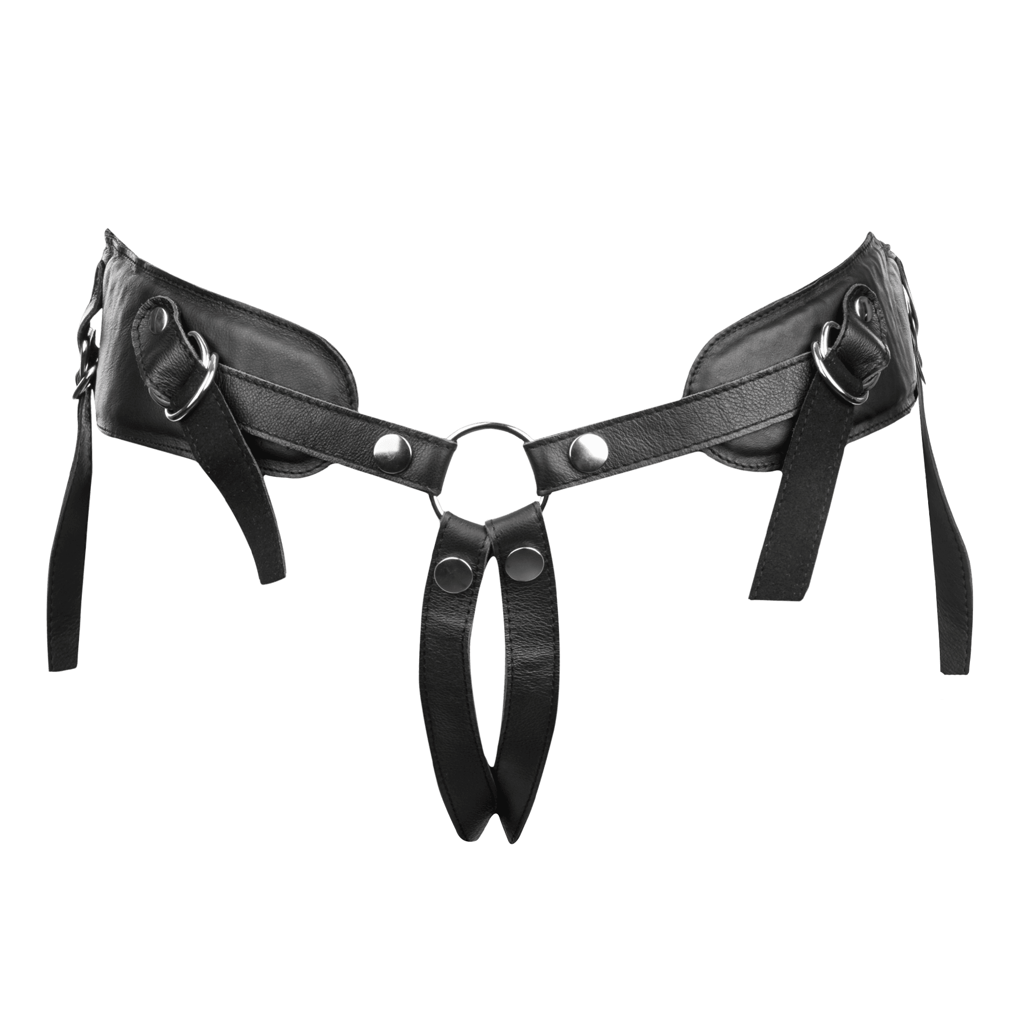 Rimba Bondage Play - Lederen Strap-On Harnas met vulling - Zwart 5