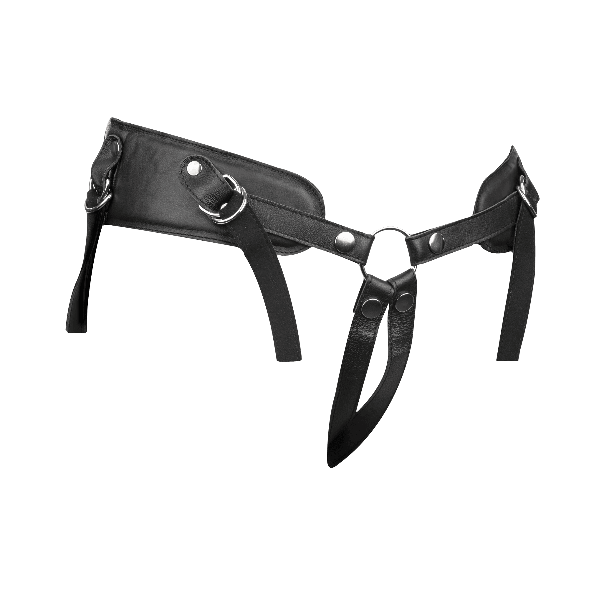 Rimba Bondage Play - Lederen Strap-On Harnas met vulling - Zwart 6