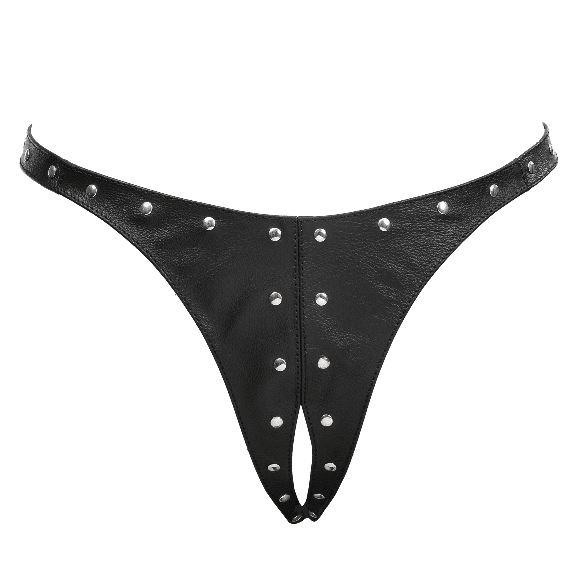 Rimba Bondage Play - Open Lederen String met Decoratie - Zwart 4