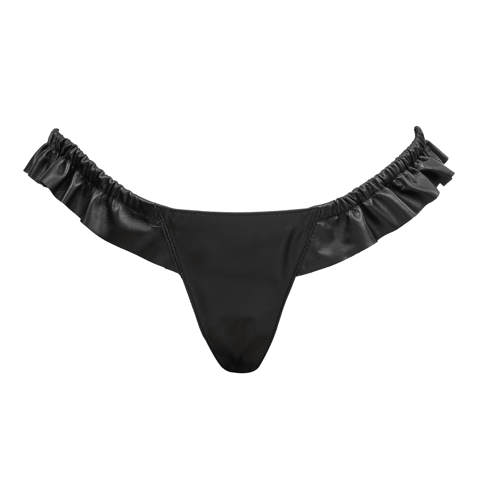 Rimba Bondage Play - Luxe Lederen String met Roesjes - Zwart 4