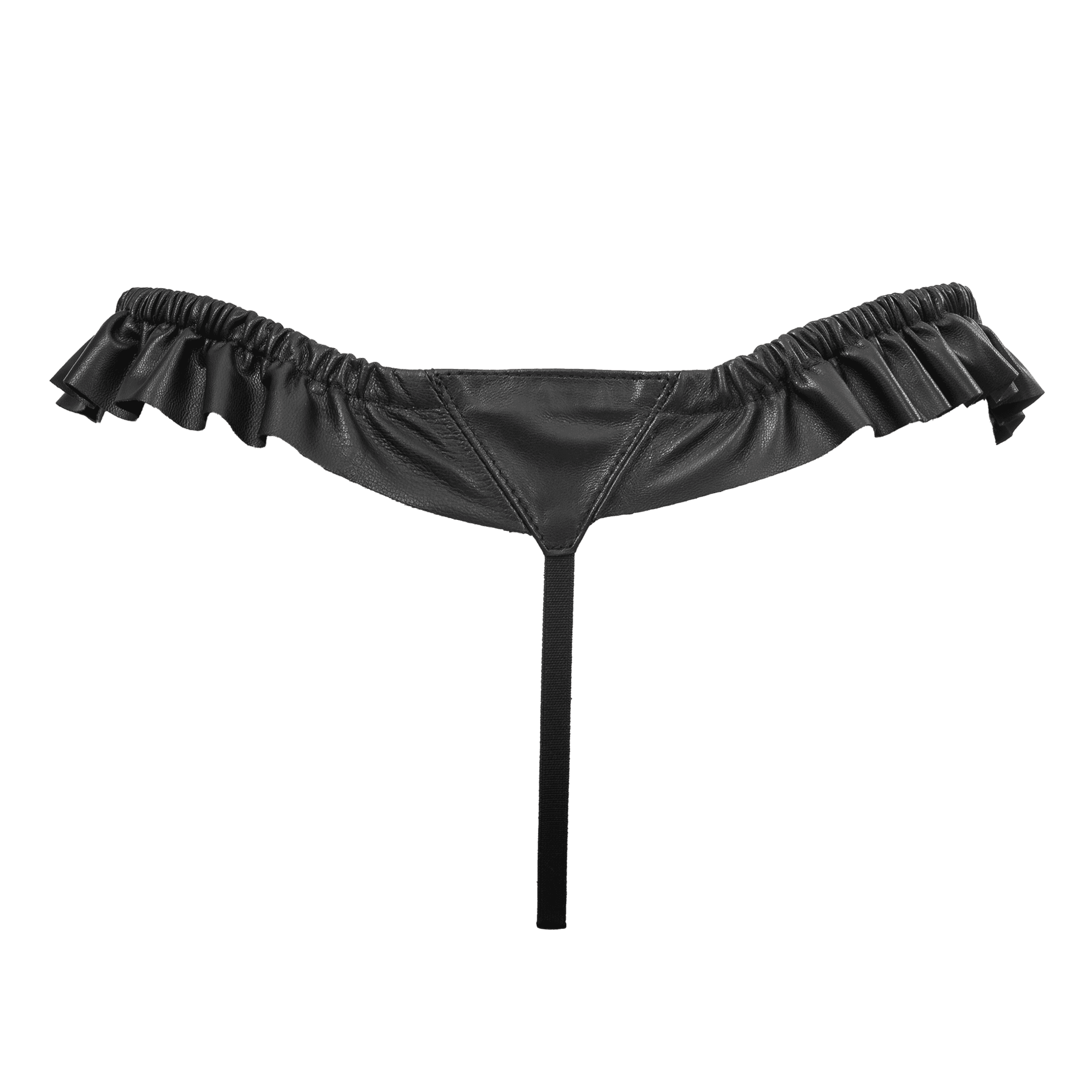 Rimba Bondage Play - Luxe Lederen String met Roesjes - Zwart 6