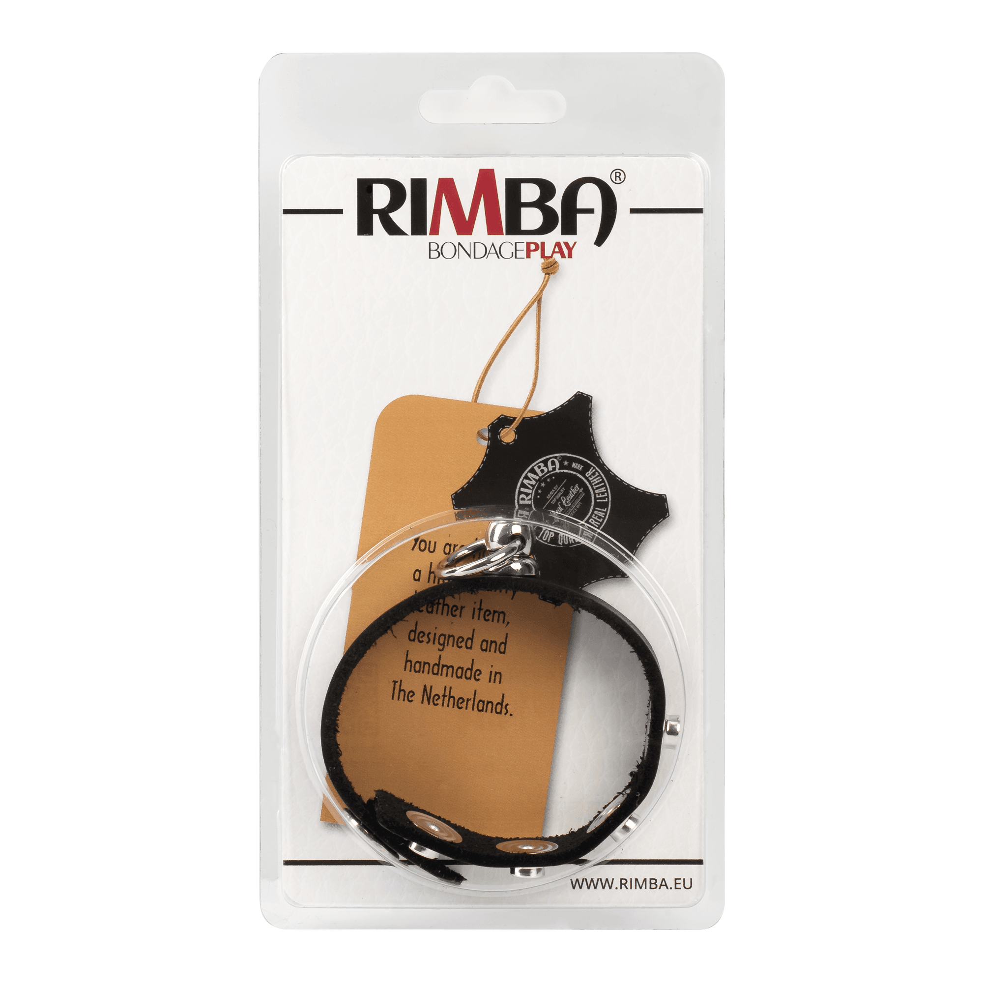 Rimba Bondage Play - Lederen Cockring met Metalen O-Ring - Zwart & Zilver 7