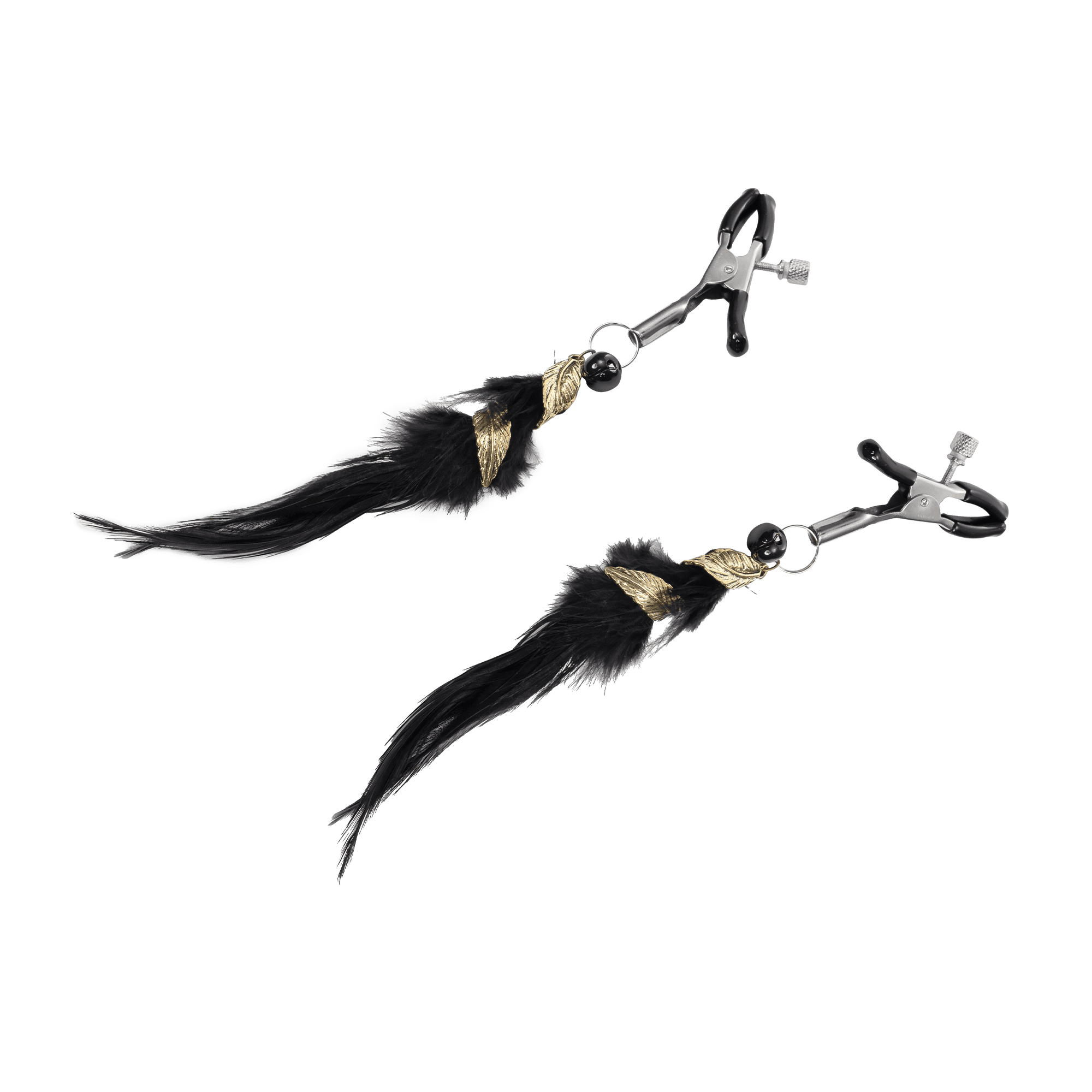 Rimba Bondage Play - Tepelklemmen met Veren - Zwart & Goud 5